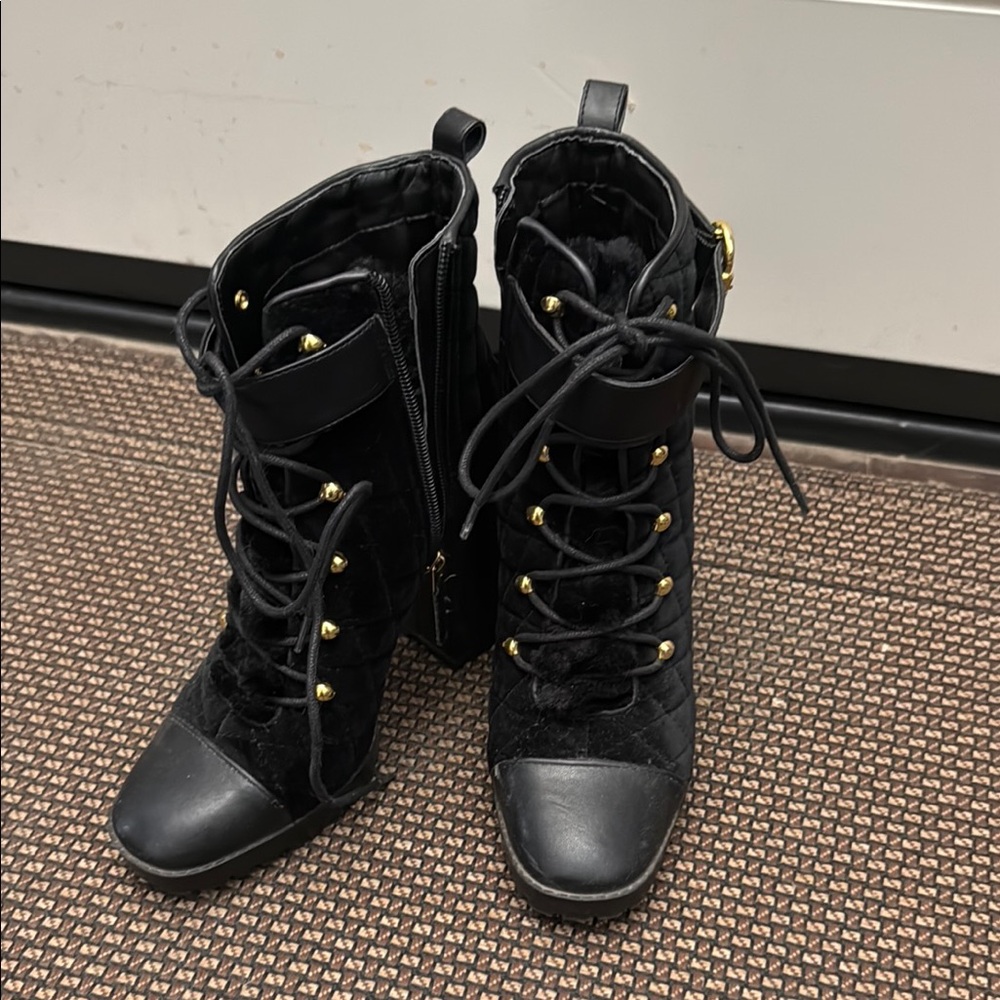 Nine West Black Lace Up Combat Boots